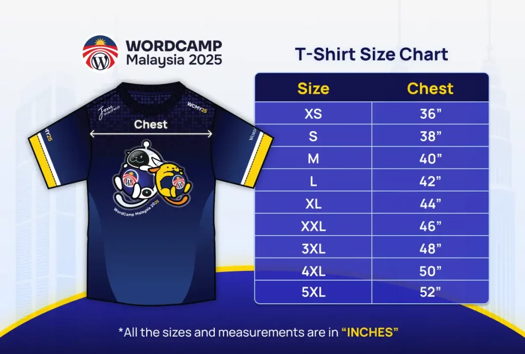 WordCamp Malaysia 2025 TShirt Size Chart 2